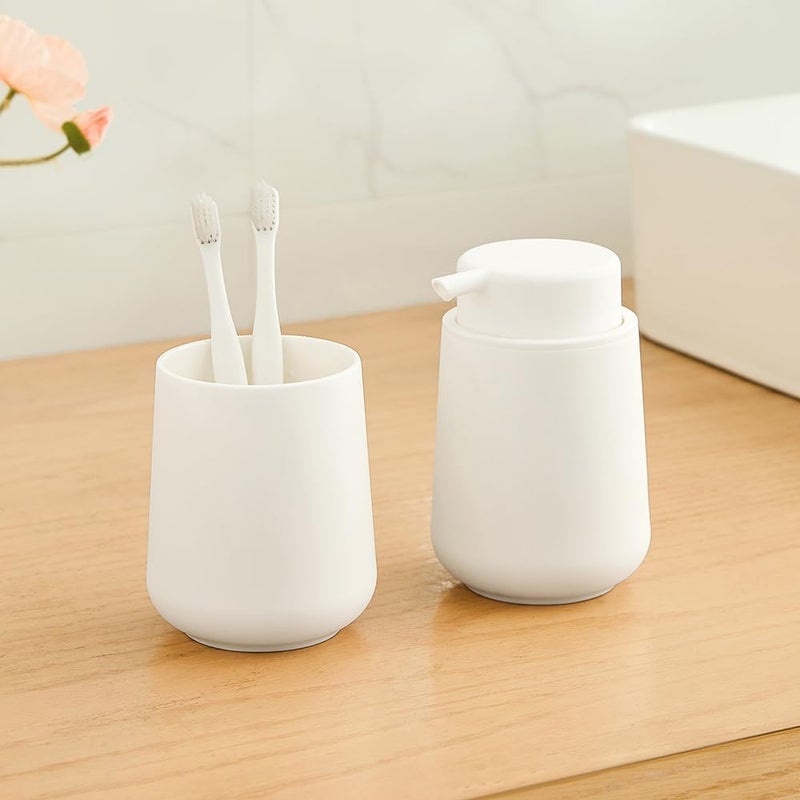 YAUKPH Matte White Foaming Hand Soap Dispenser Plastic 11 oz - Modern Minimalist Style for Bathroom & Kitchen Countertop Refillable - Image 3